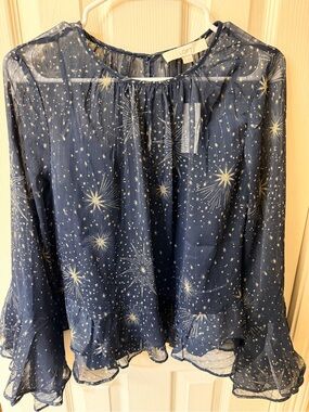 LOFT Navy Sheer Starburst Print Blouse
